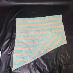 Handmade crochet pastel pink green stripped baby blanket